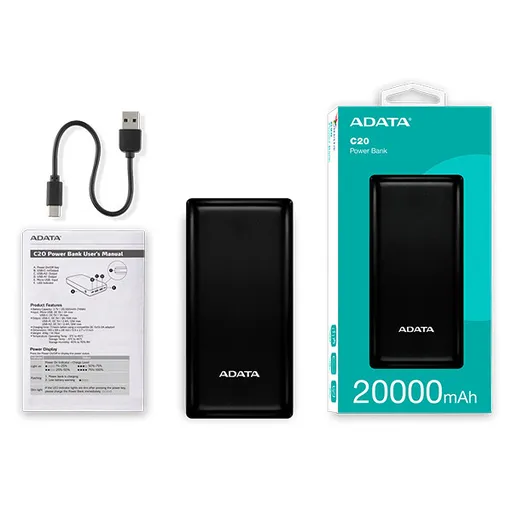پاوربانک 20000 میلی آمپر ای دیتا 15 وات مدل Adata C20 - همت الکترونیک