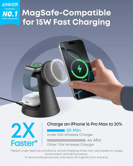 شارژر بی سیم 15 وات انکر مدل Anker MagGo Wireless Charging Station 3-in-1 Qi2 B25M4 - همت الکترونیک