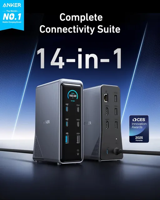 هاب شارژ ۱۴ پورت انکر 160 وات مدل Anker Prime Docking Station 14-Port A83B6 - همت الکترونیک