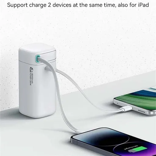 پاوربانک 18000 میلی آمپر یوسمز 45 وات مدل Usams CD216 20KCD21601 دارای کابل USB-C متصل - همت الکترونیک