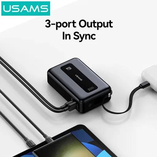پاوربانک 20000 میلی آمپر یوسمز 65 وات مدل Usams CD243 20KCD24301 دارای کابل USB-C متصل - همت الکترونیک