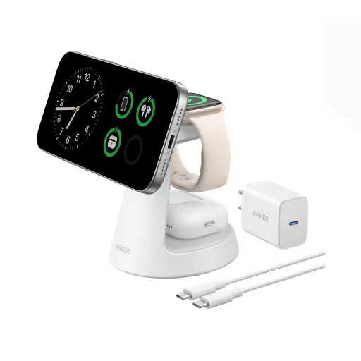 شارژر بی سیم 15 وات انکر مدل Anker MagGo Wireless Charging Station 3-in-1 Qi2 B25M4 - همت الکترونیک